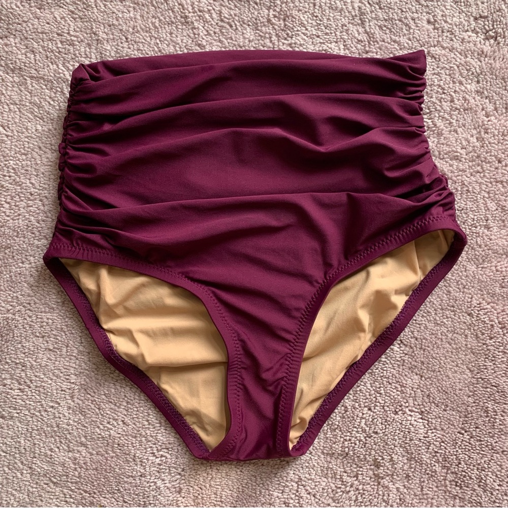 J.Crew ruched high-rise full-coverage bikini bottom plum size XXS